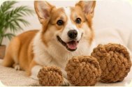 Dog with coconut coir chew toys