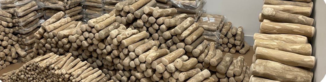 Pile of raw coffee wood chew sticks