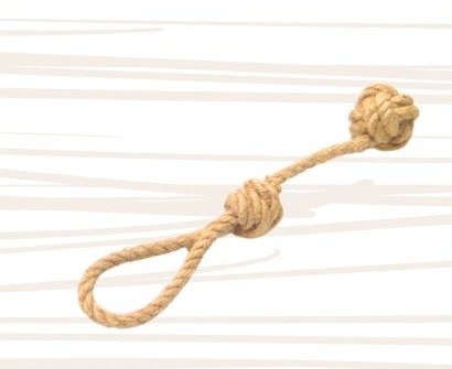 Hemp ball toy with rope handle, knotted from natural hemp fiber