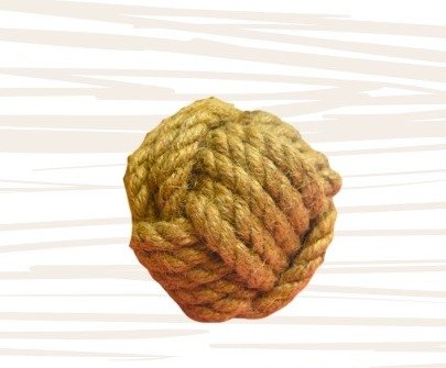 Round hemp ball toy, knotted from natural hemp fiber, no rope