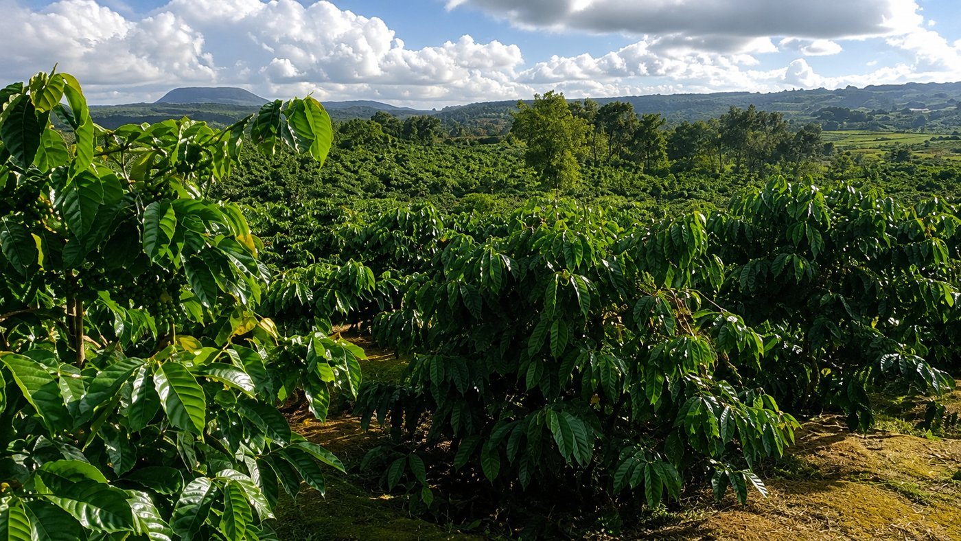 Aerial view of a coffee farm in Gia Lai, Vietnam