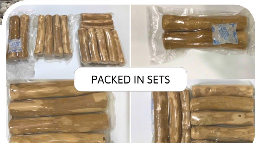 Coffee wood chews packed in sets of 2 and 3 per bag